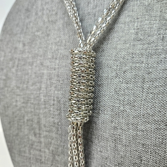 VINTAGE Silver-Tone Double Strand Long Tassel Necklace Flapper Style - Picture 3 of 6